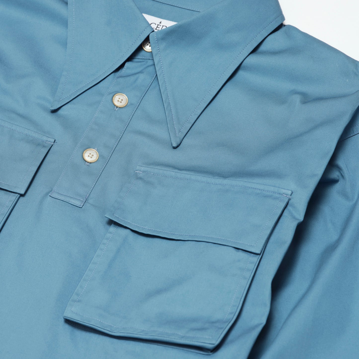 LONG POINT DOUBLE POCKET SHIRT【BLUE GRAY】