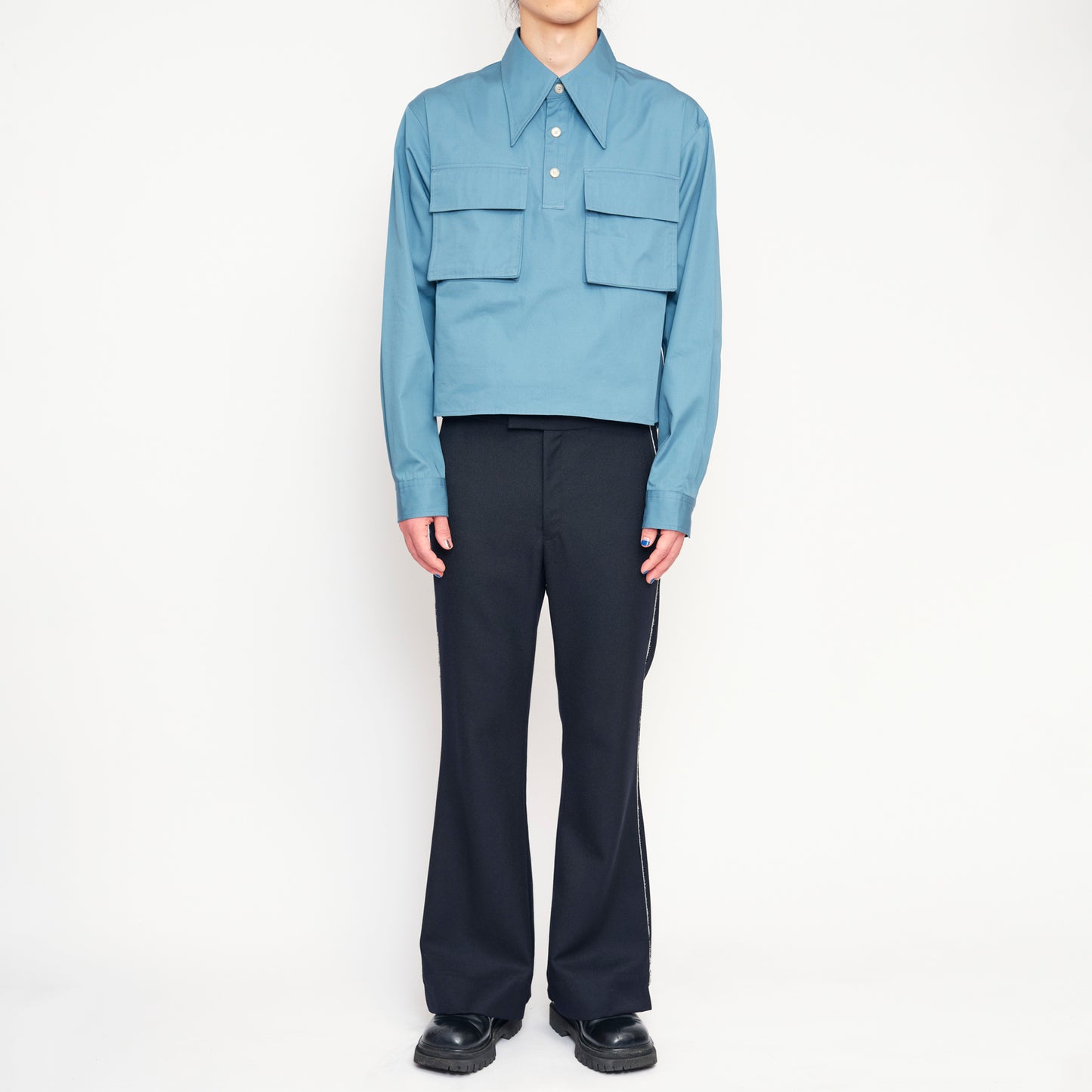 LONG POINT DOUBLE POCKET SHIRT【BLUE GRAY】