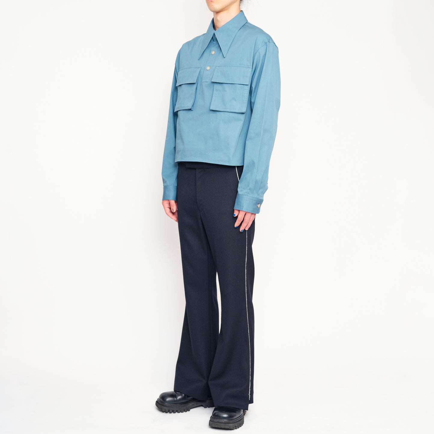 LONG POINT DOUBLE POCKET SHIRT【BLUE GRAY】