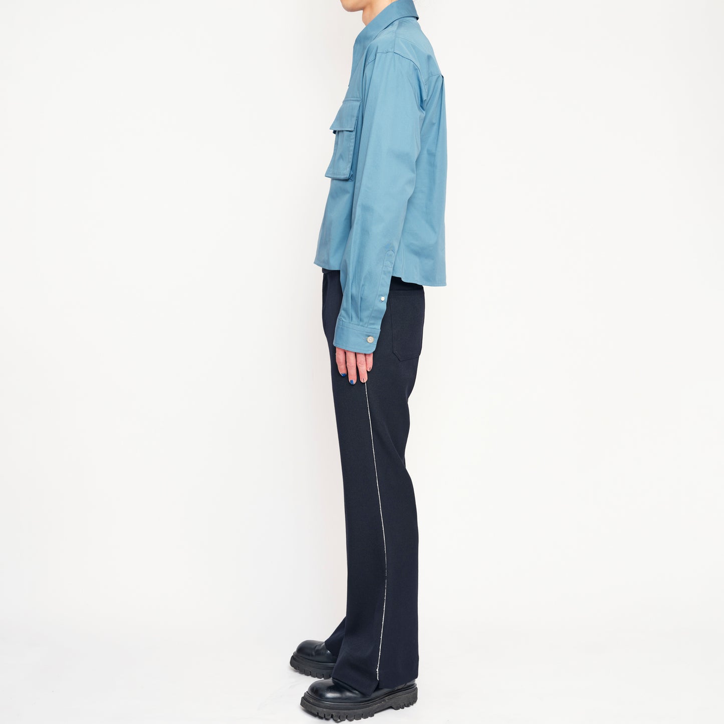 LONG POINT DOUBLE POCKET SHIRT【BLUE GRAY】