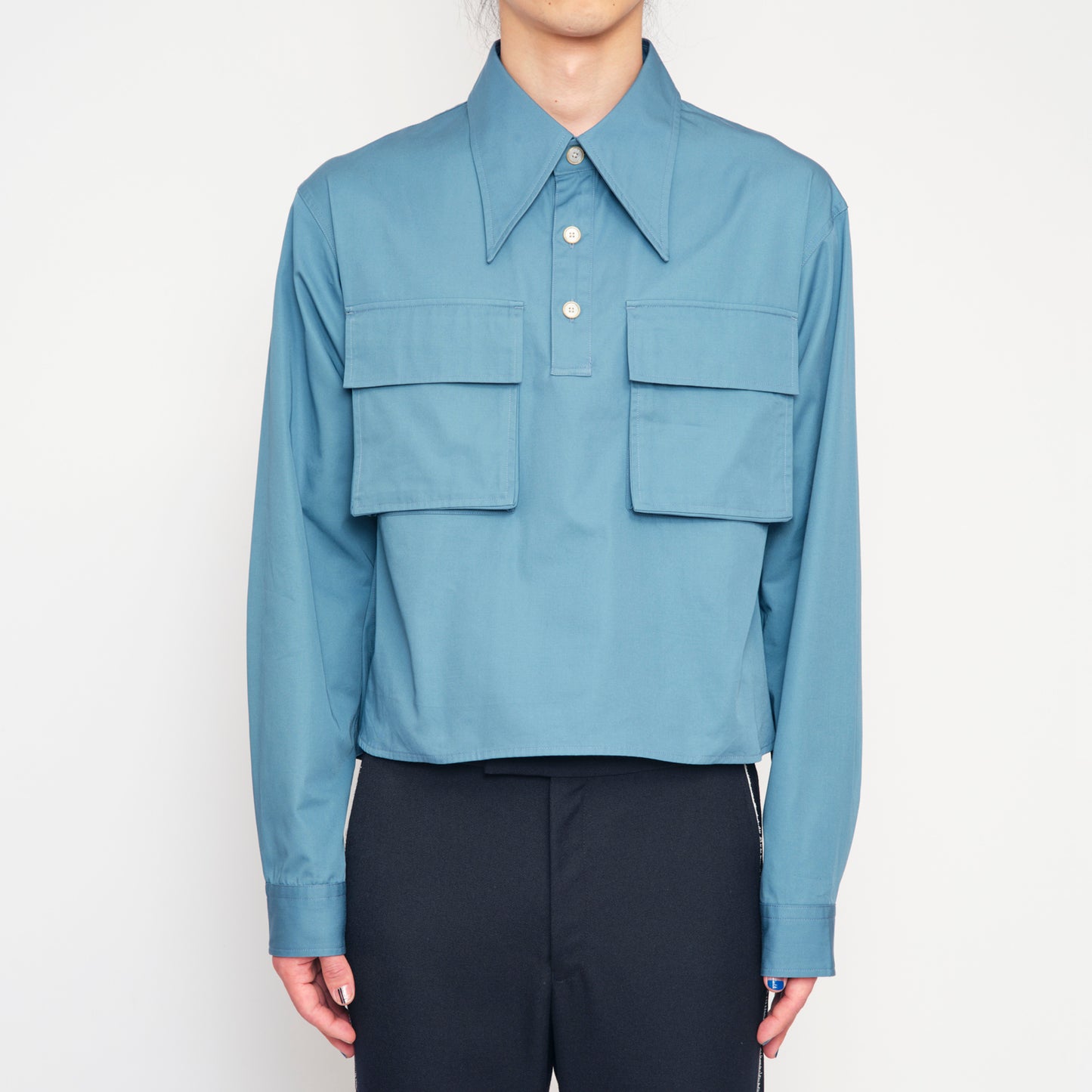 LONG POINT DOUBLE POCKET SHIRT【BLUE GRAY】