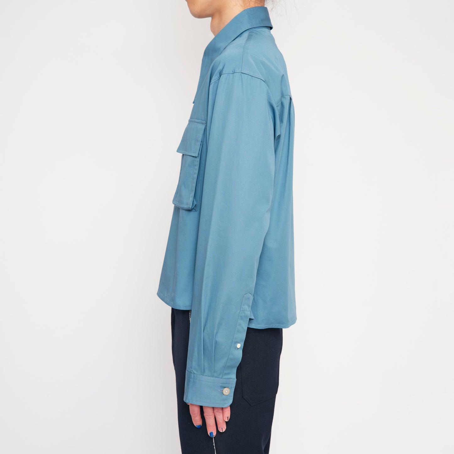 LONG POINT DOUBLE POCKET SHIRT【BLUE GRAY】
