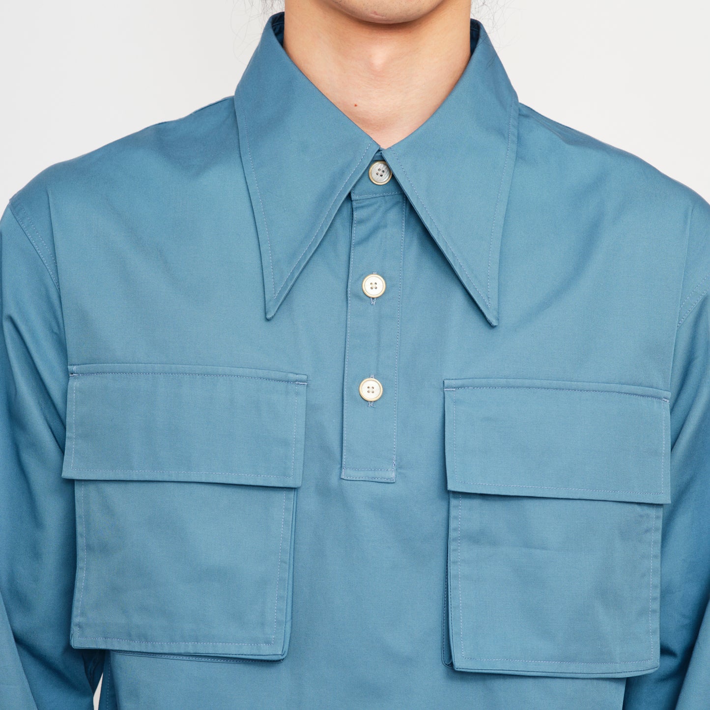 LONG POINT DOUBLE POCKET SHIRT【BLUE GRAY】