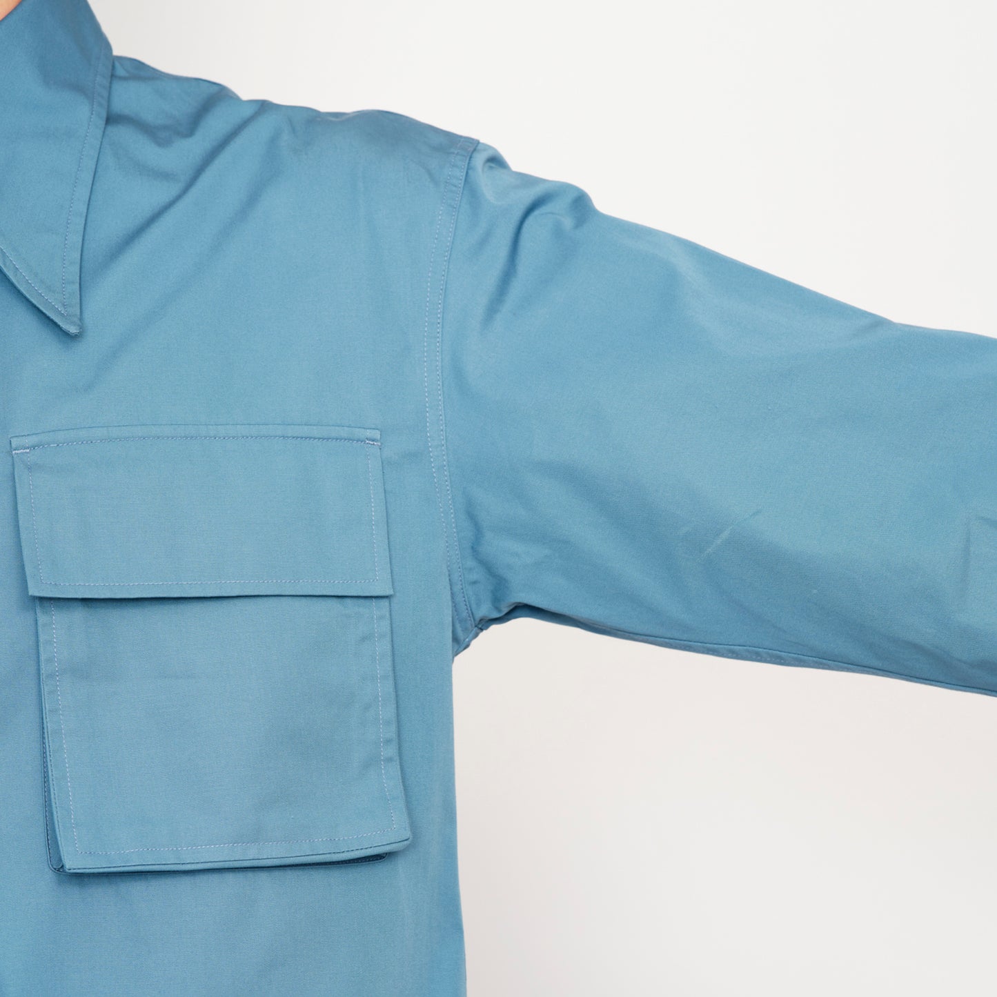 LONG POINT DOUBLE POCKET SHIRT【BLUE GRAY】