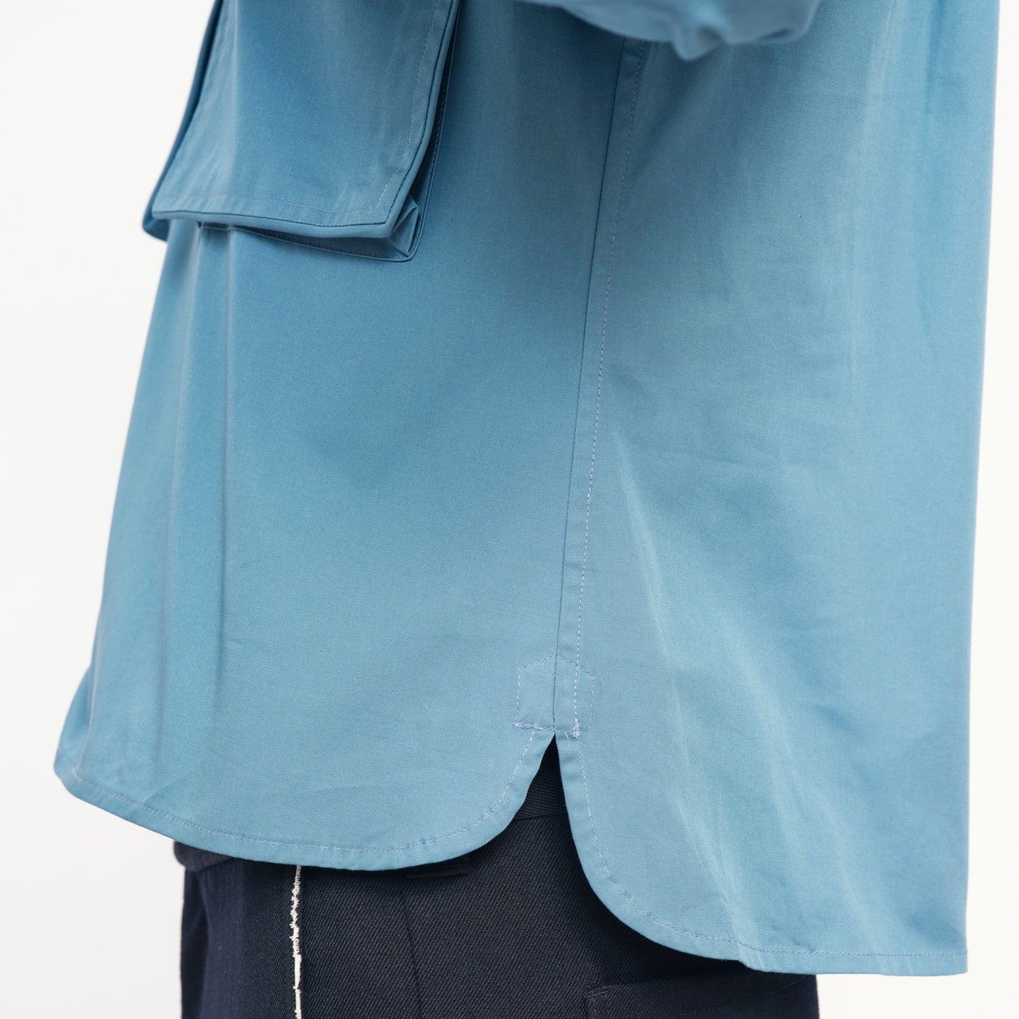 LONG POINT DOUBLE POCKET SHIRT【BLUE GRAY】