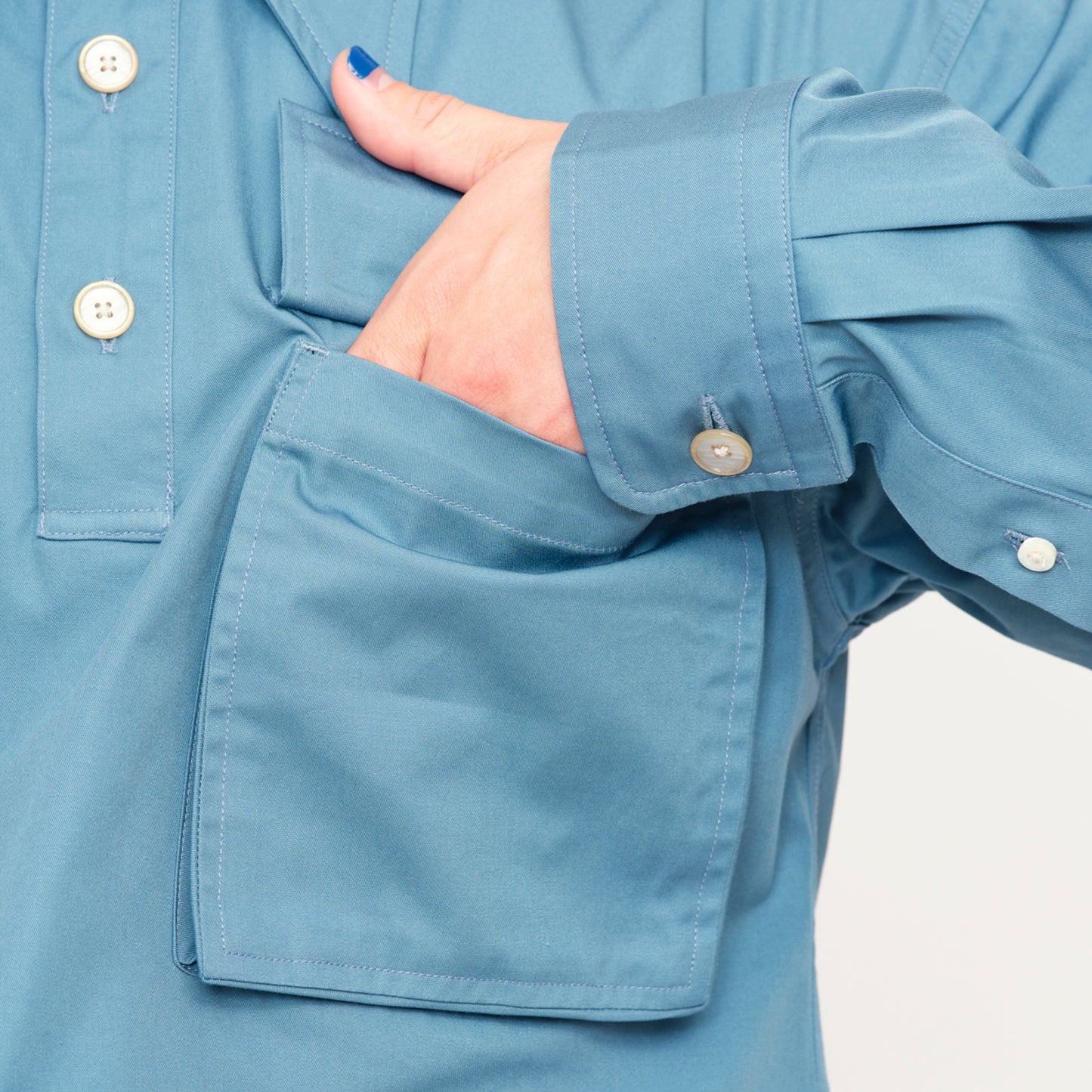 LONG POINT DOUBLE POCKET SHIRT【BLUE GRAY】