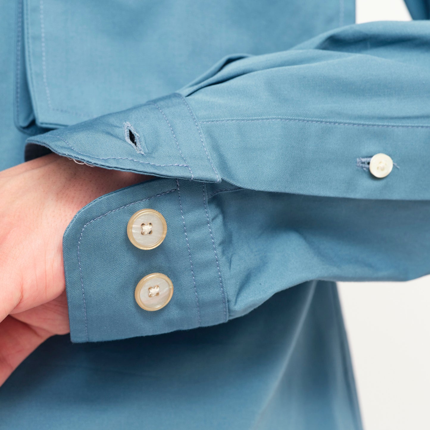 LONG POINT DOUBLE POCKET SHIRT【BLUE GRAY】