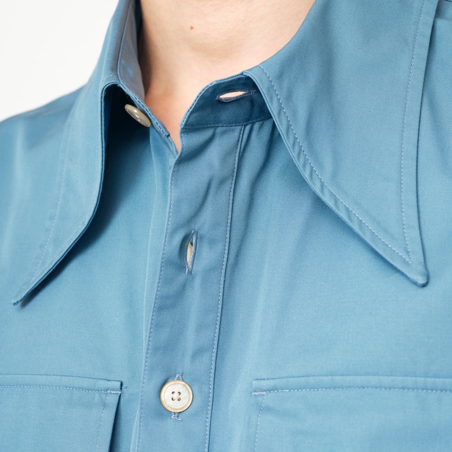 LONG POINT DOUBLE POCKET SHIRT【BLUE GRAY】