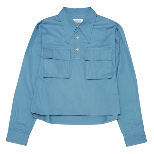 LONG POINT DOUBLE POCKET SHIRT【BLUE GRAY】