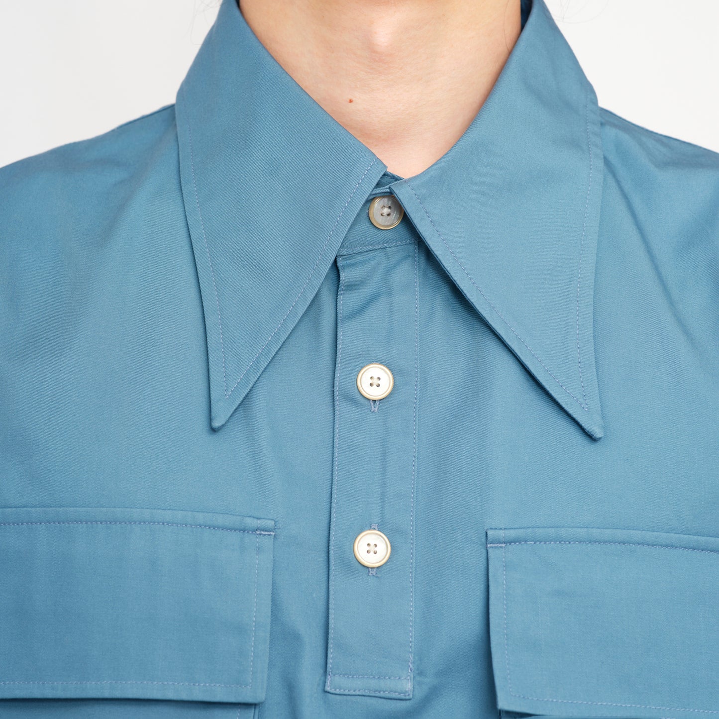 LONG POINT DOUBLE POCKET SHIRT【BLUE GRAY】